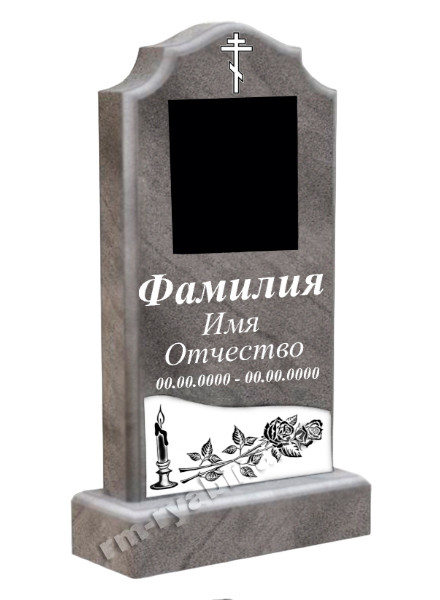 Мраморный памятник вертикальный с розами и свечой на могилу МП-6