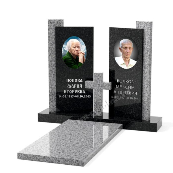Семейный памятник из двух вертикальных стел серого гранита ЧС-41