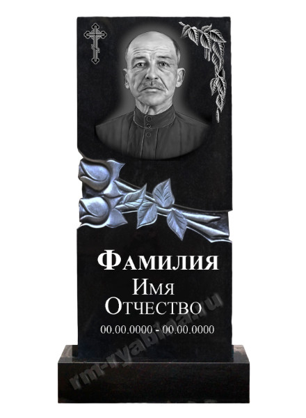 Памятник из гранита прямоугольный с резными розами