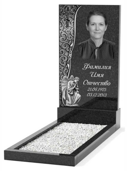 Гранитный памятник с изображением скорбящий ангел