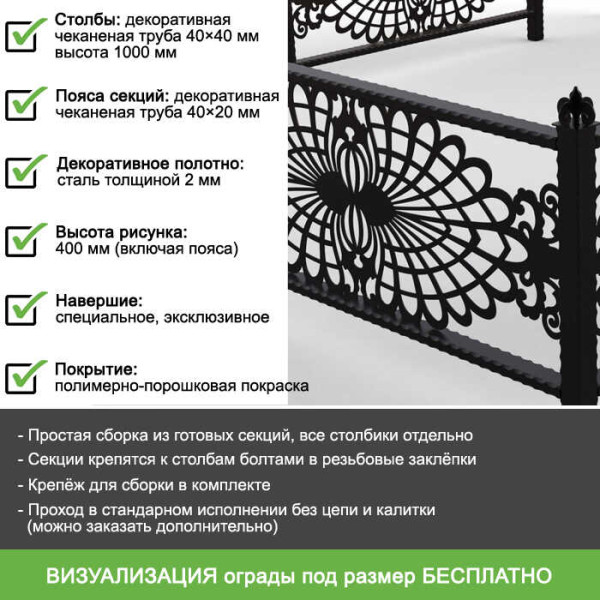Ритуальная ограда с изображением византийских орнаментов с лазерной резкой металла ОРЛ-36