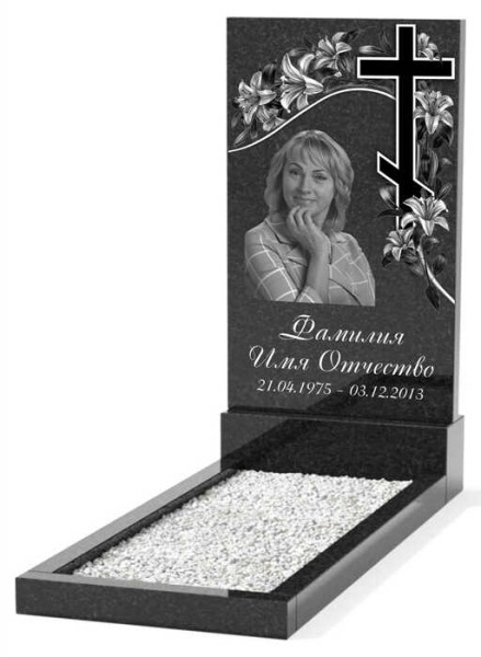 Гранитный памятник с изображением букет тюльпаны с крестом