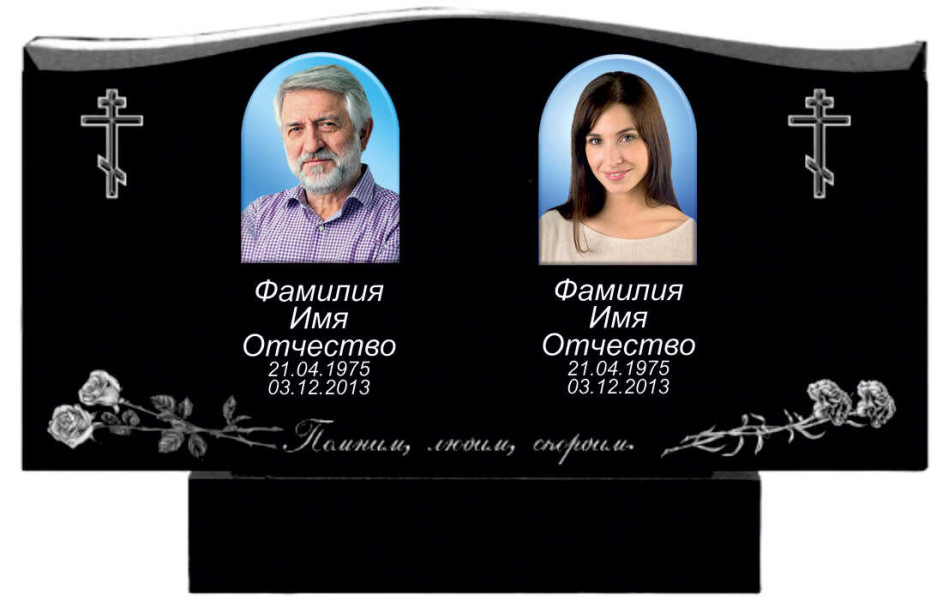 Памятник на двоих с гравировкой гвоздики и розы из гранита
