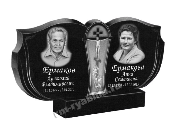 Памятник на двоих с гравировкой крест с распятием из гранита ГП-105