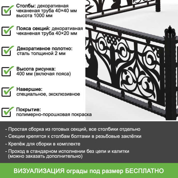 Ритуальная ограда с мусульманскими символами с лазерной резкой металла ОРЛ-61