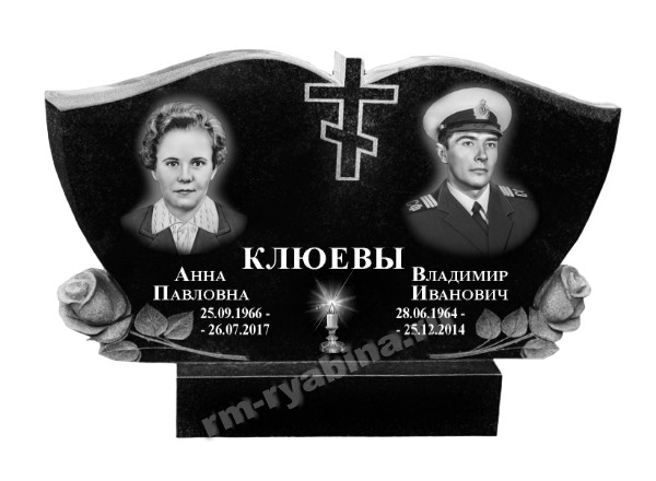 Двойной памятник с резными розами и крестом ГП-110