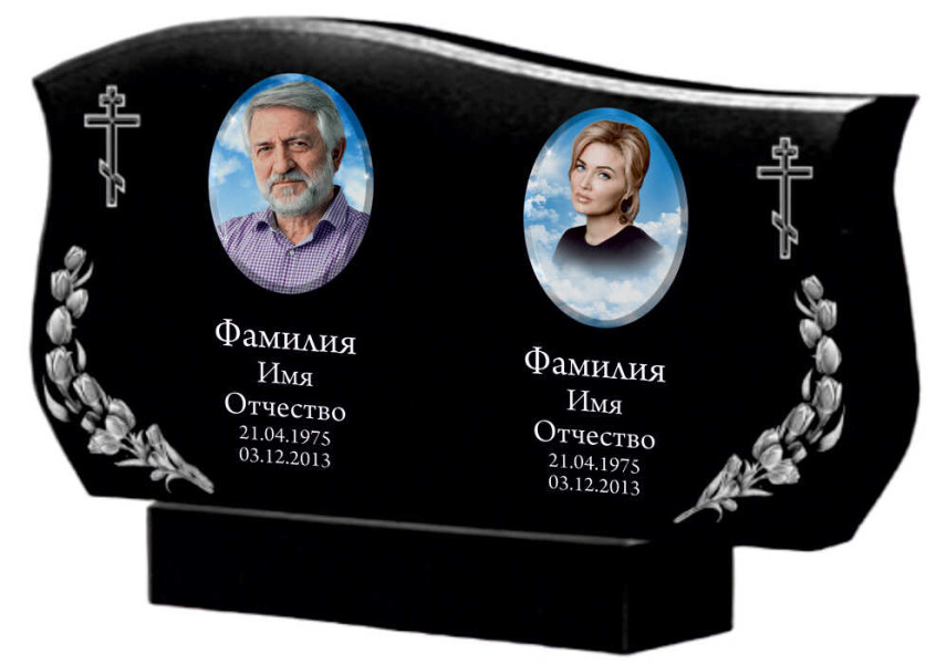Памятник на двоих с гравировкой тюльпаны из гранита