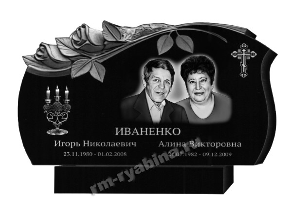 Памятник на двоих с резными розами из гранита ГП-116
