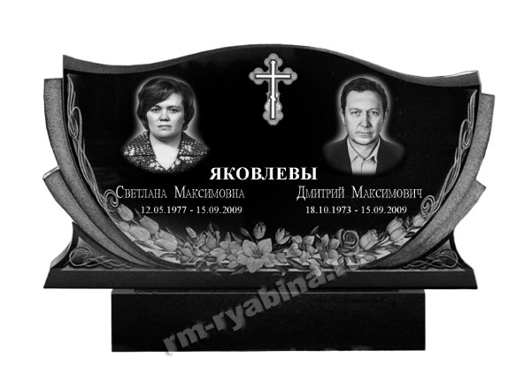 Фигурный памятник на двоих с тюльпанами из гранита