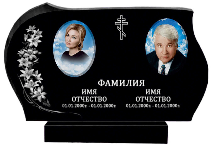 Двойной памятник с гравировкой лилии из гранита
